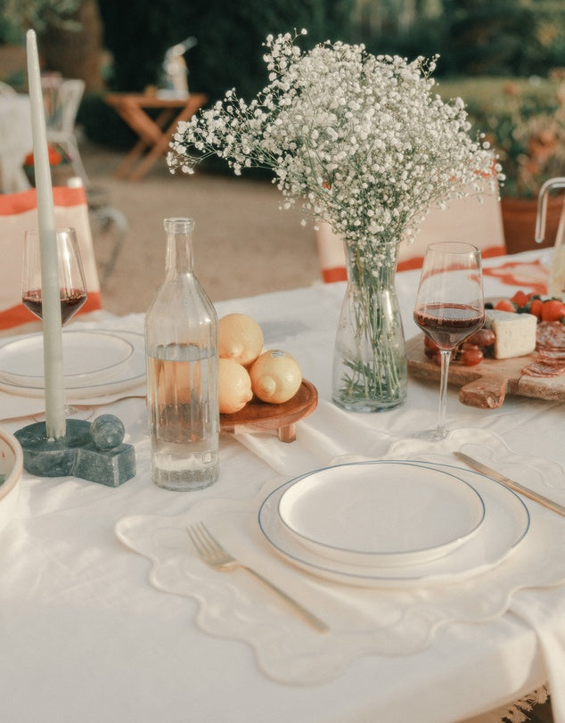 Linen Table Placemet Set with Embroidered Scalloped Edges