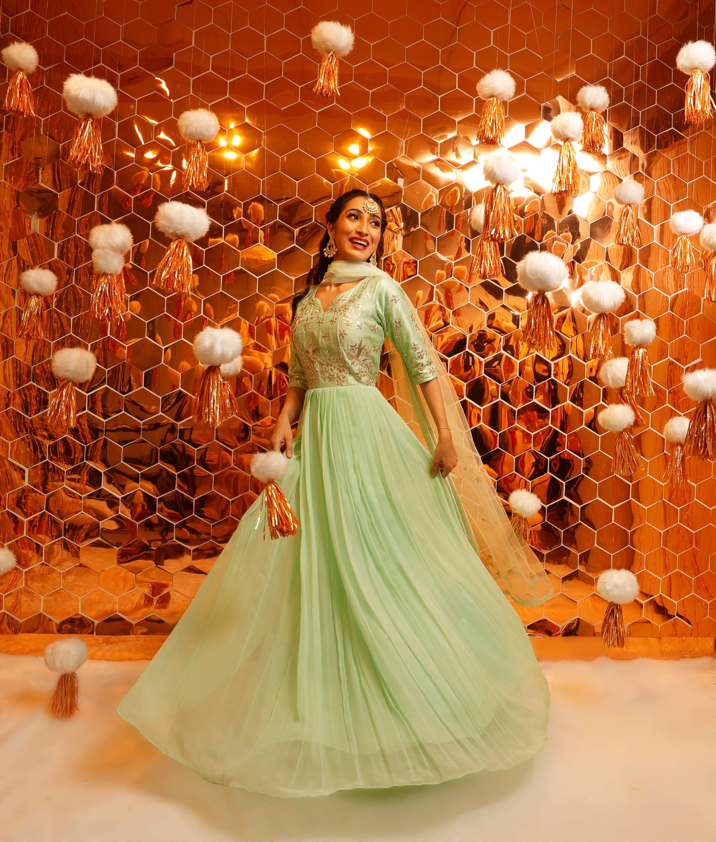 Ethnic Wear for Women – Gota Patti Embroidered Dress with Net Dupatta