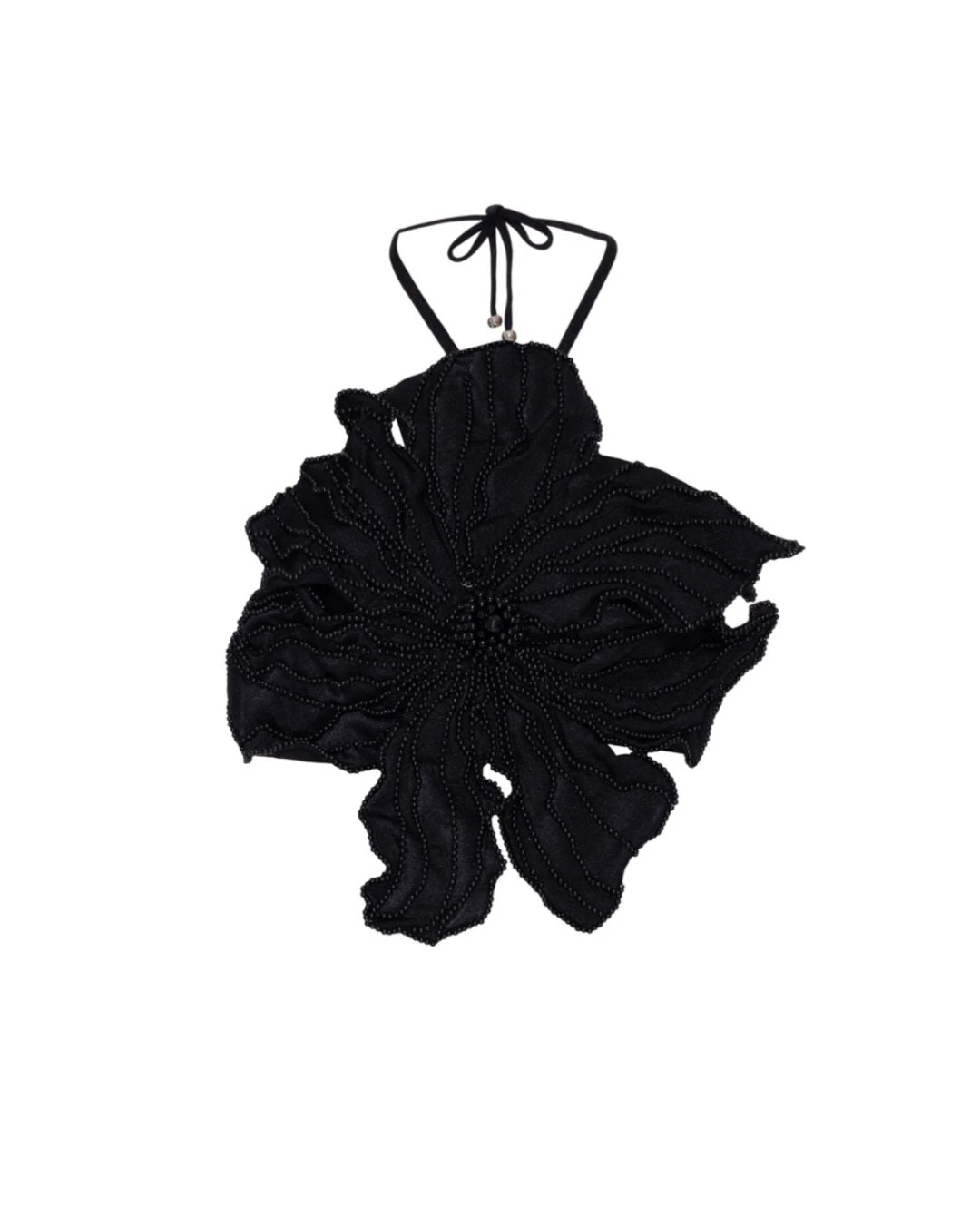 Black Floral Embroidered Top | Crop Top | Halter Neck Top | Satin Top