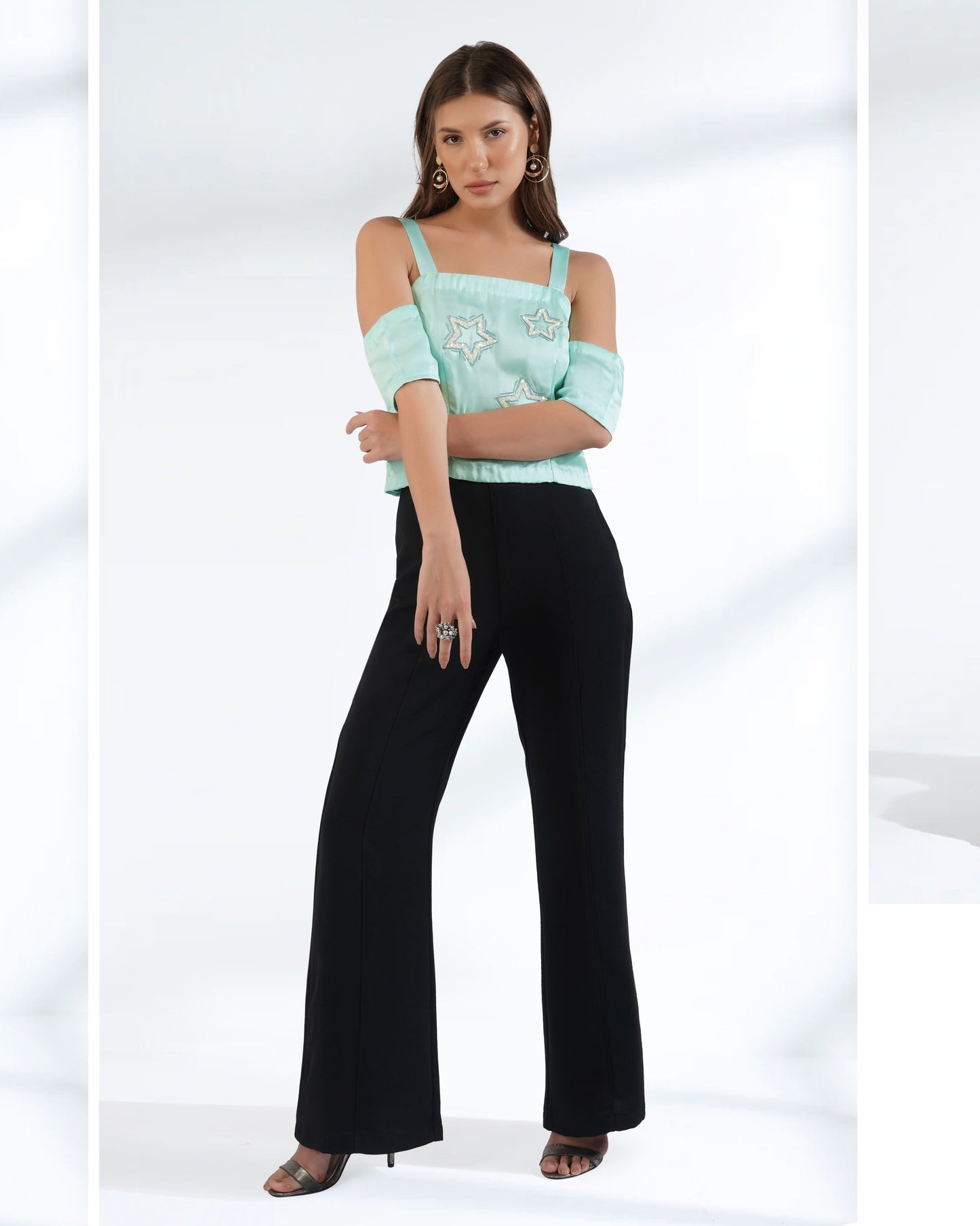 Satin top | Ice Blue top | Embroidered Top | Crop Top | Corset Cold Sh