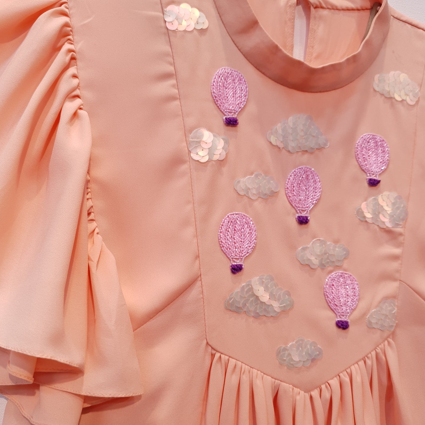 Peach Top | Frill Top | Embroidered Top | Georgette Top | Loose Style