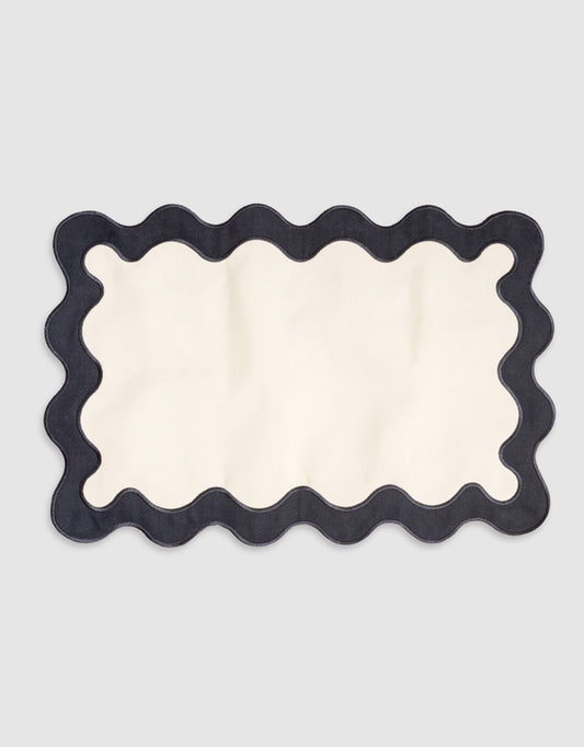 Linen Table Placemet Set with Embroidered Scalloped Edges