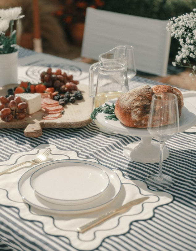 Linen Table Placemet Set with Embroidered Scalloped Edges