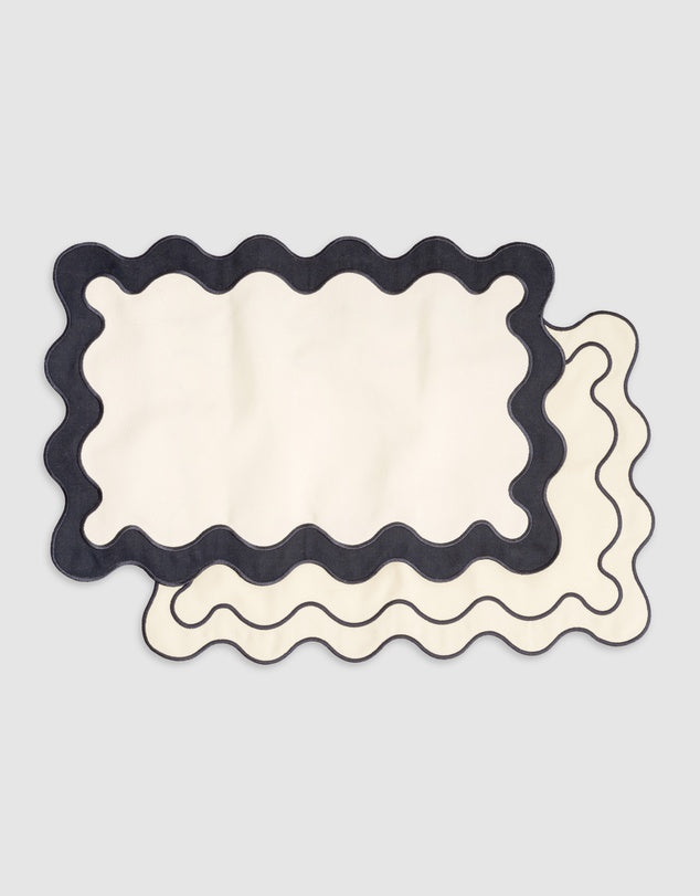 Linen Table Placemet Set with Embroidered Scalloped Edges