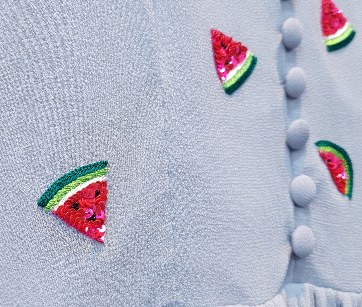 Blue Crop Top | Peplum Top | Embroidered Top | Watermelon Motifs Top |