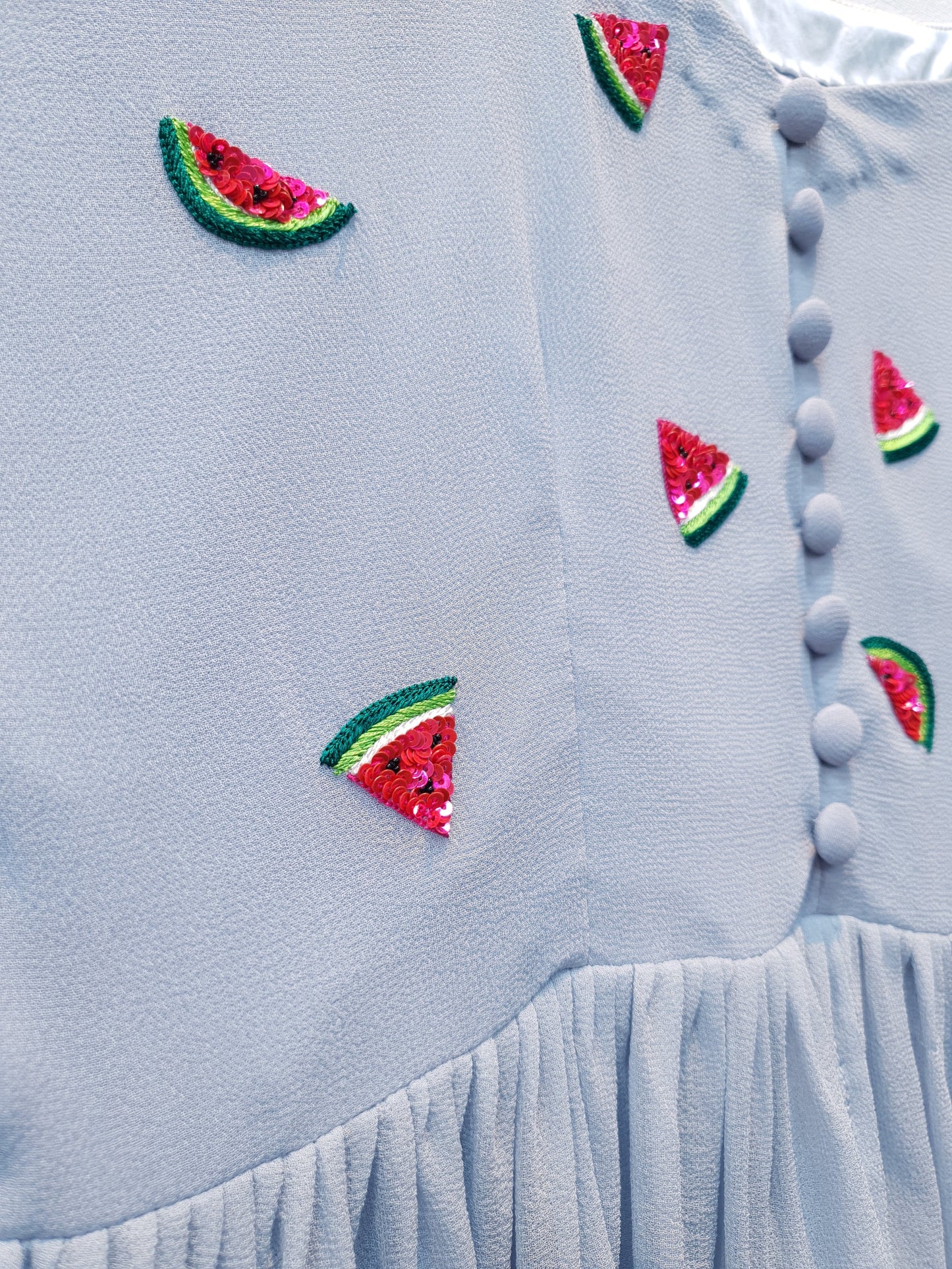 Blue Crop Top | Peplum Top | Embroidered Top | Watermelon Motifs Top |