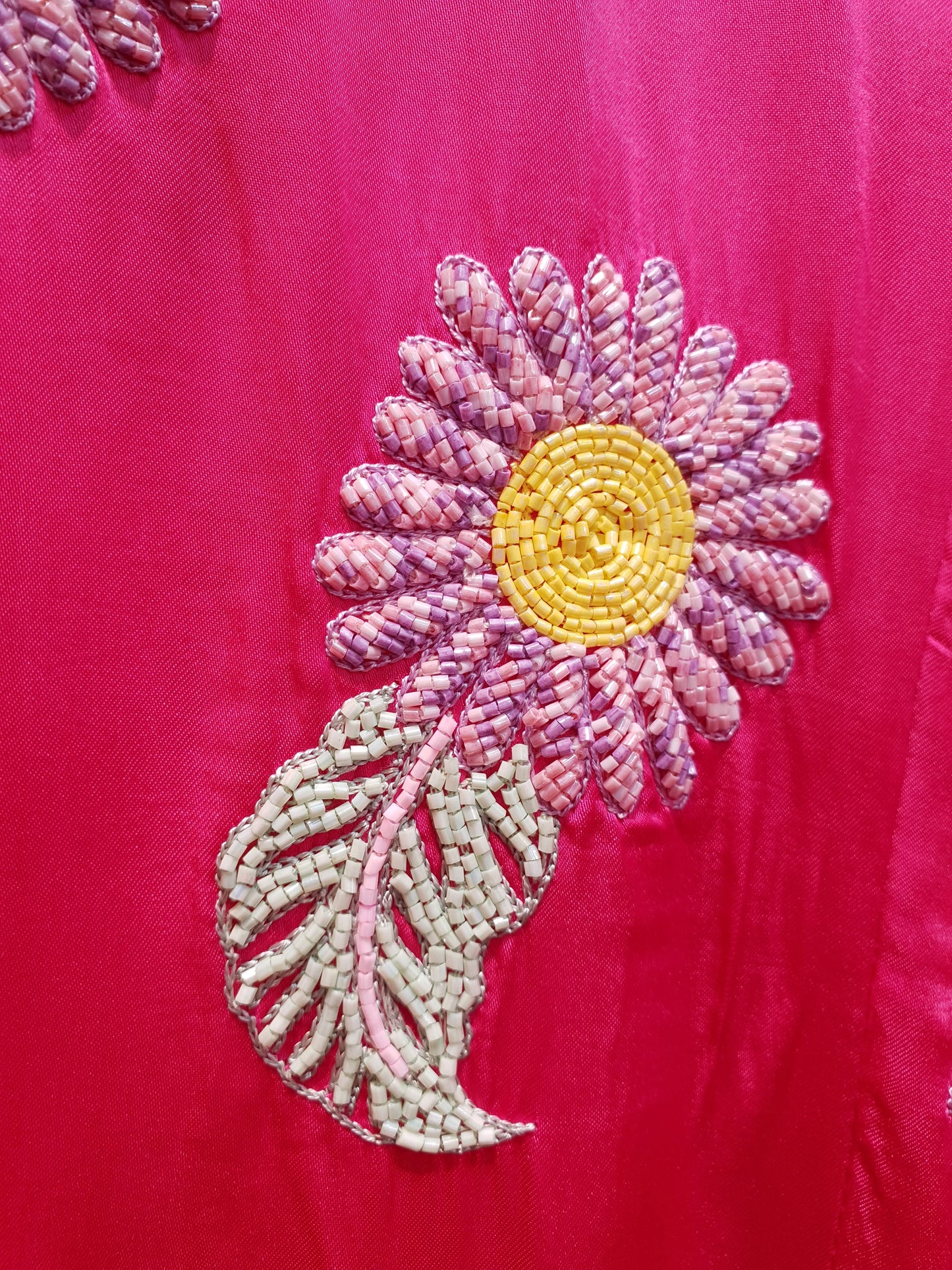 Hot Pink Satin Gharara Set with Hand Embroidered Beads Flowers