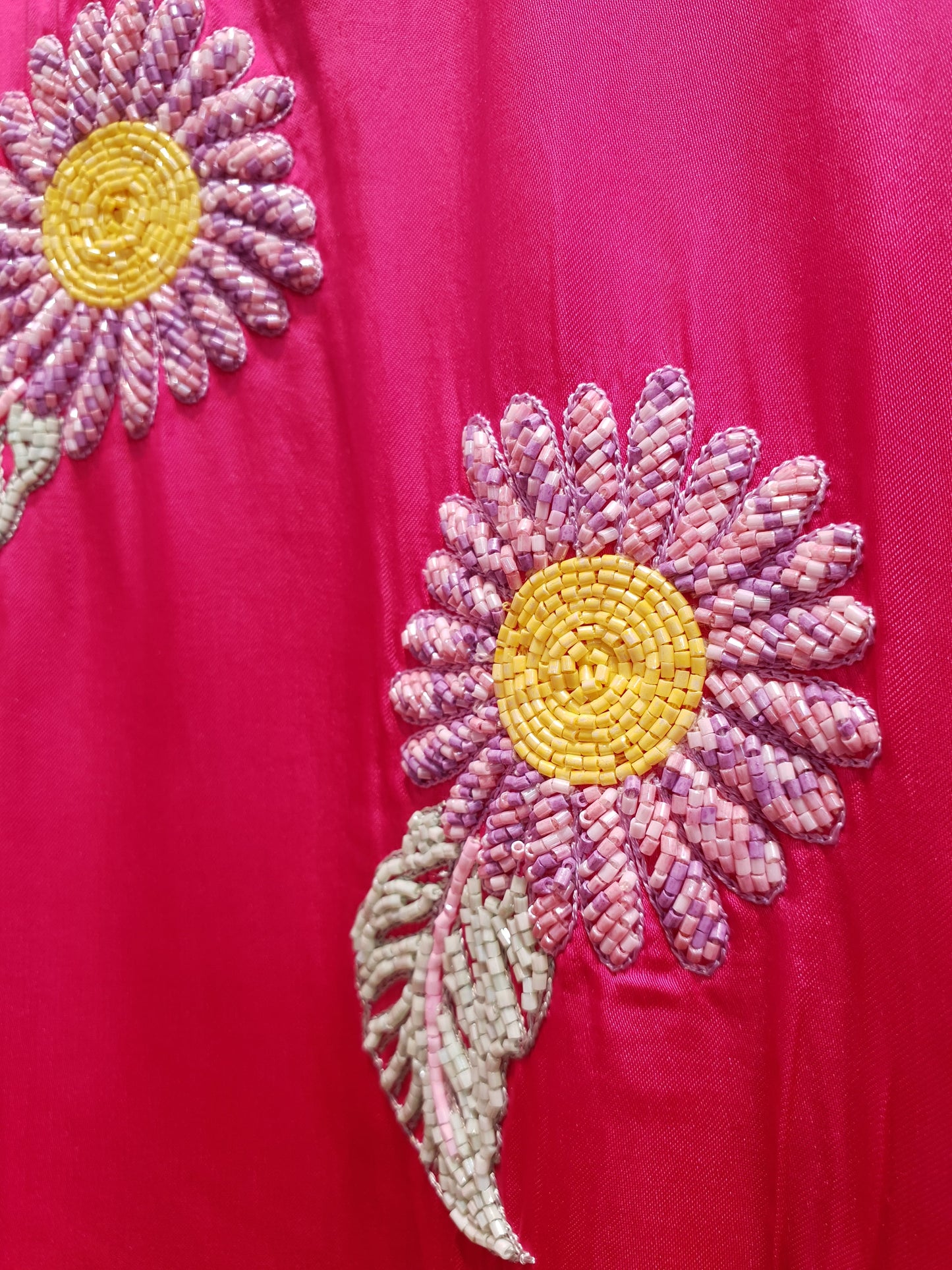 Hot Pink Satin Gharara Set with Hand Embroidered Beads Flowers