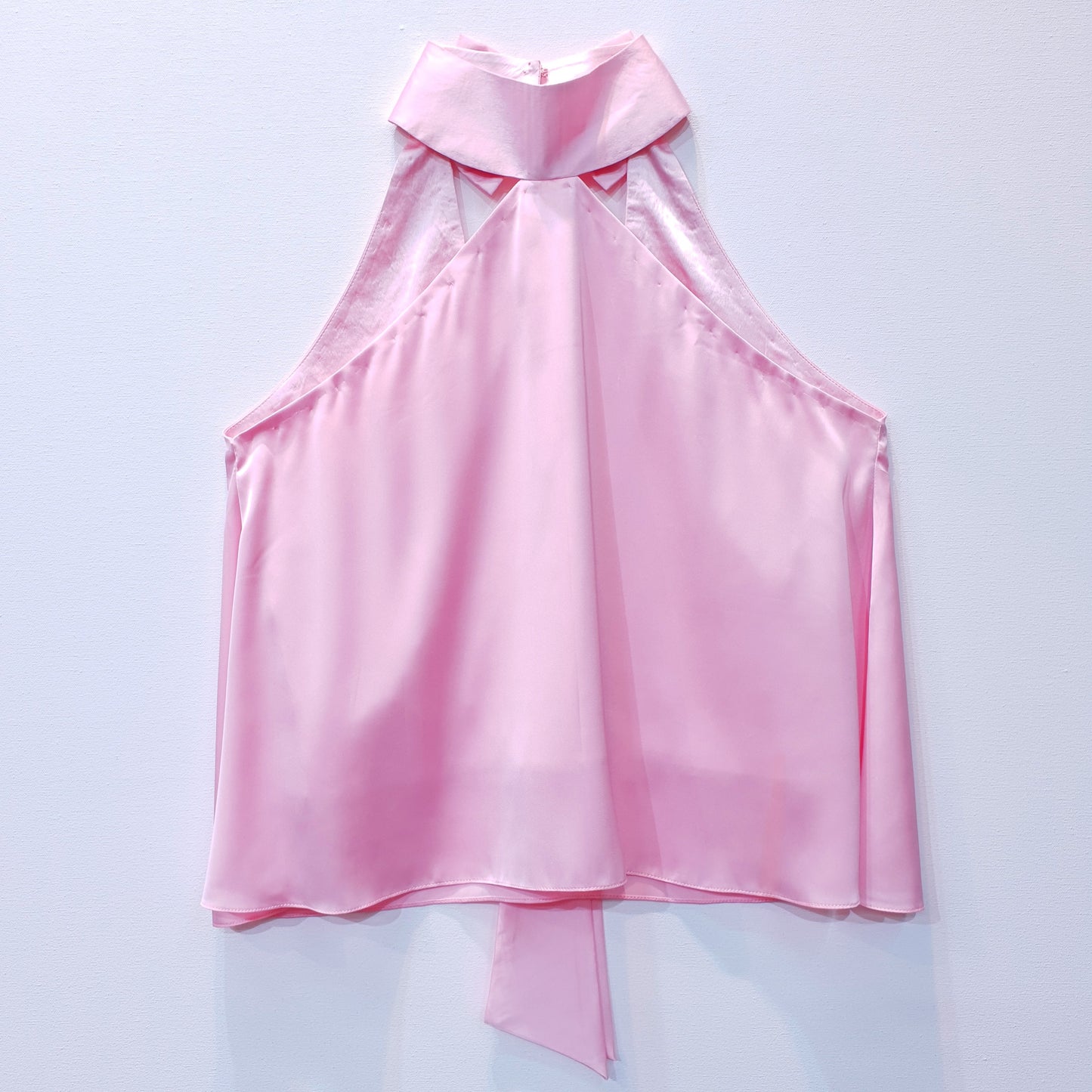 Satin Top Pink in Halter Neck Design with Bows on back and tie ups