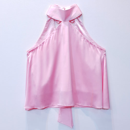 Satin Top Pink in Halter Neck Design with Bows on back and tie ups