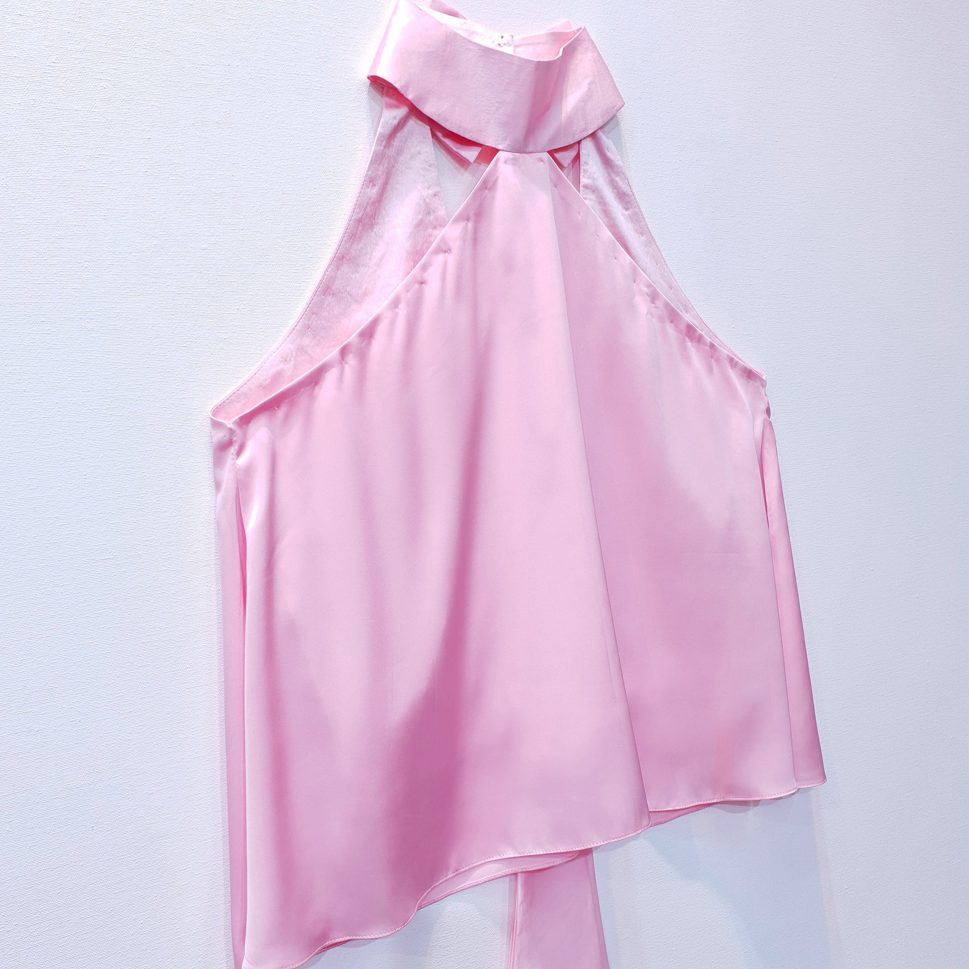 Satin Top Pink in Halter Neck Design with Bows on back and tie ups