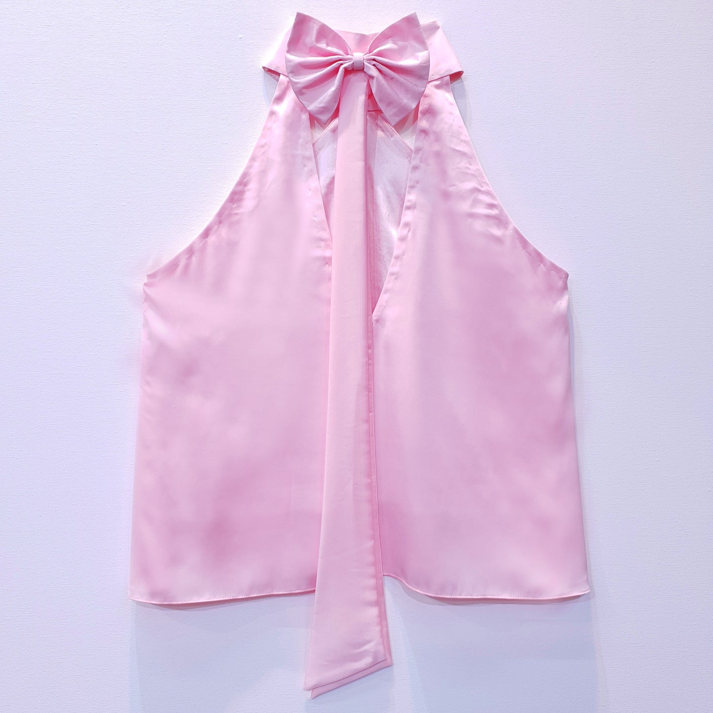 Satin Top Pink in Halter Neck Design with Bows on back and tie ups