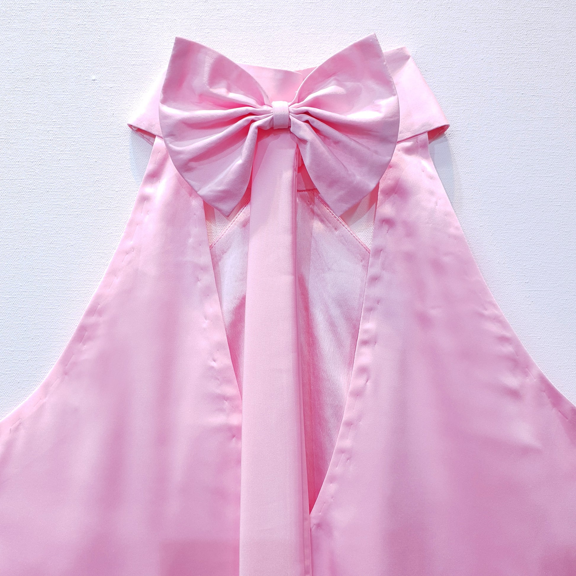 Satin Top Pink in Halter Neck Design with Bows on back and tie ups