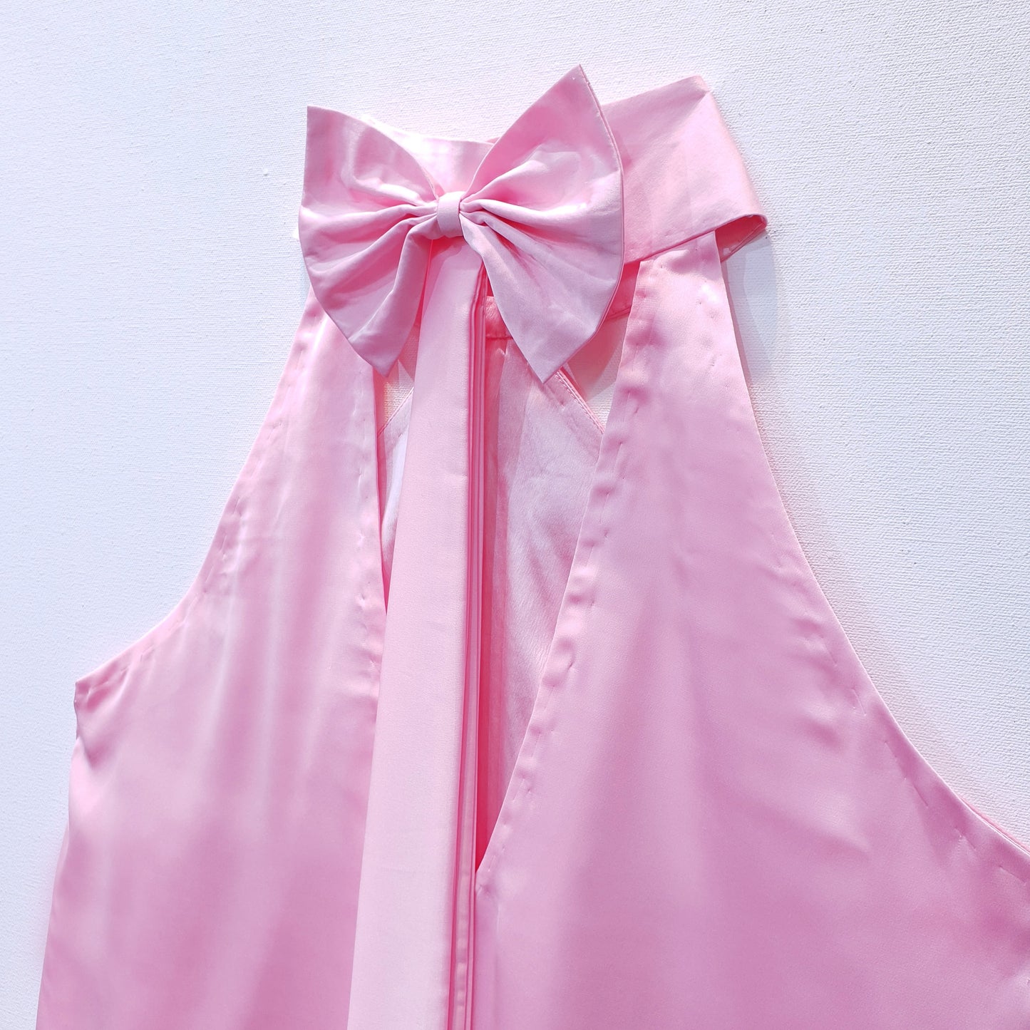 Satin Top Pink in Halter Neck Design with Bows on back and tie ups