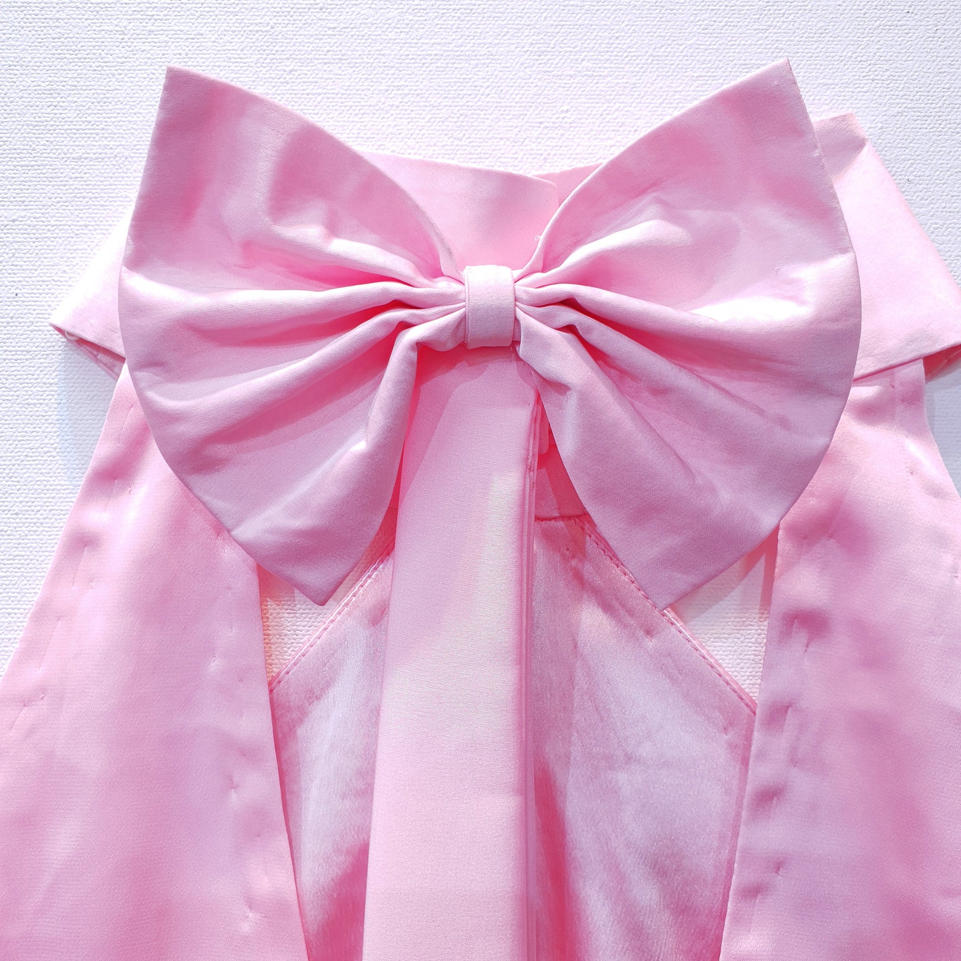 Satin Top Pink in Halter Neck Design with Bows on back and tie ups