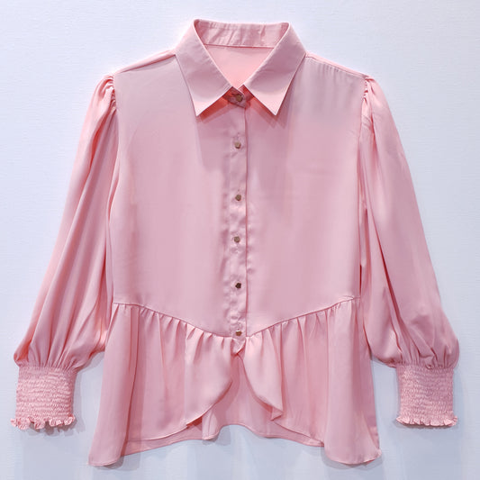 Asymmetric Shirt with Puff Sleeves