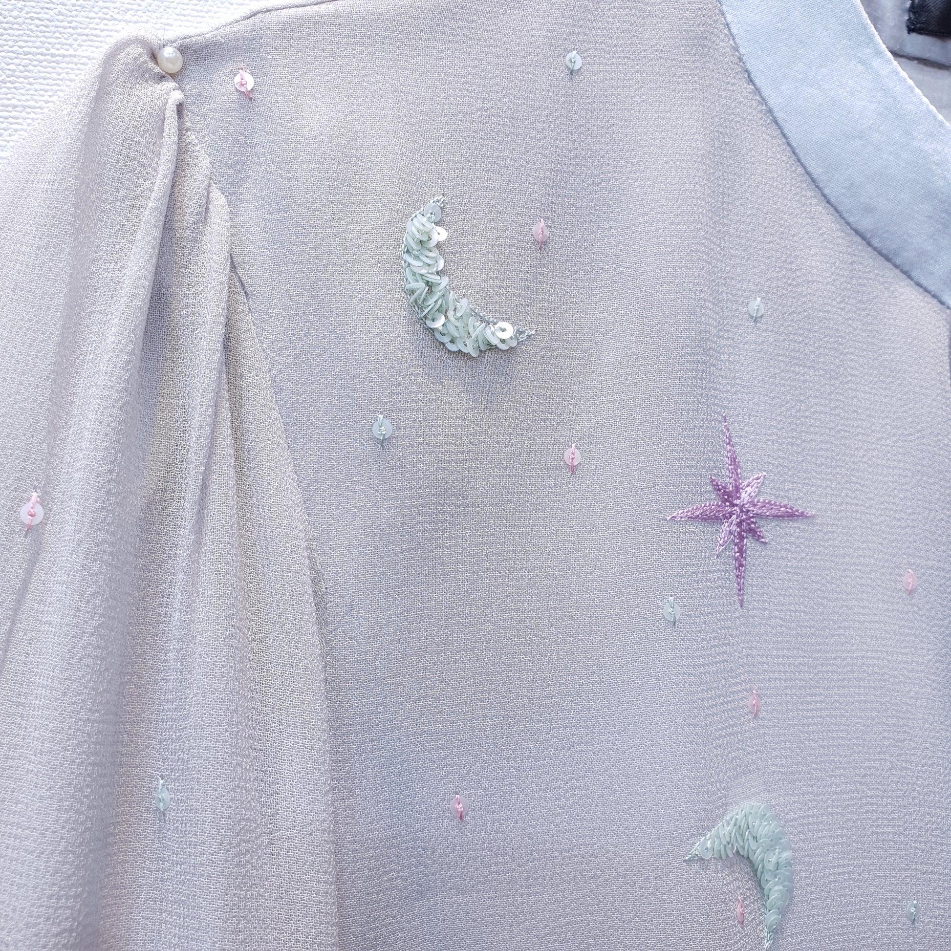 Shirt with Hand Embroidered Stars and Moon