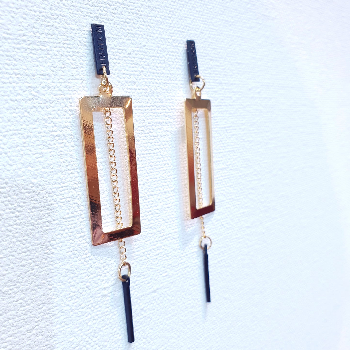 Gold Rectangular Dangler Earrings