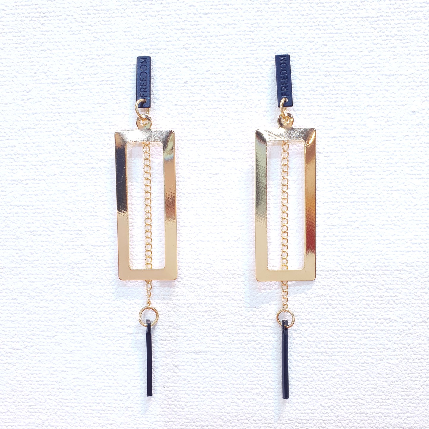 Gold Rectangular Dangler Earrings