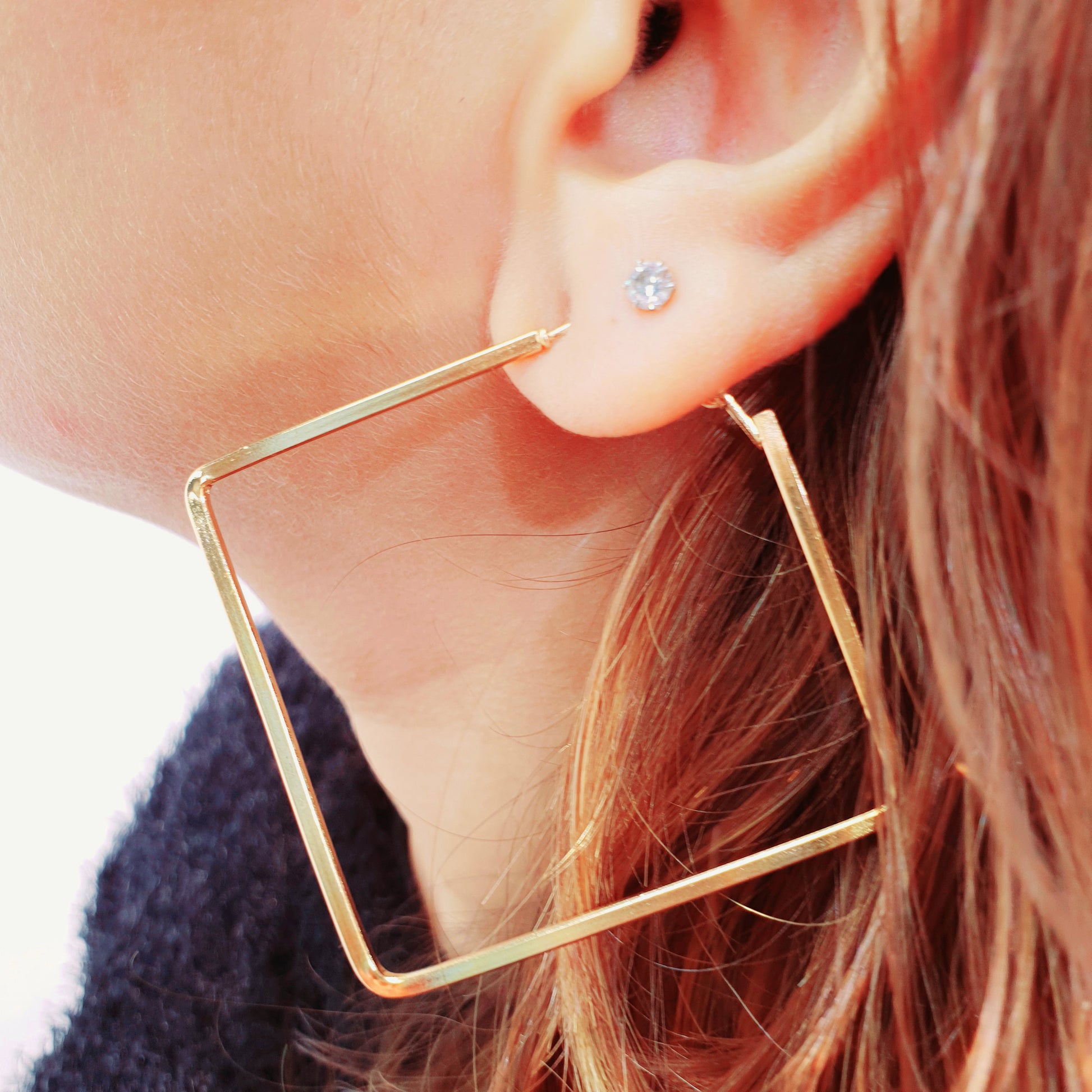 Gold Big Square Earrings