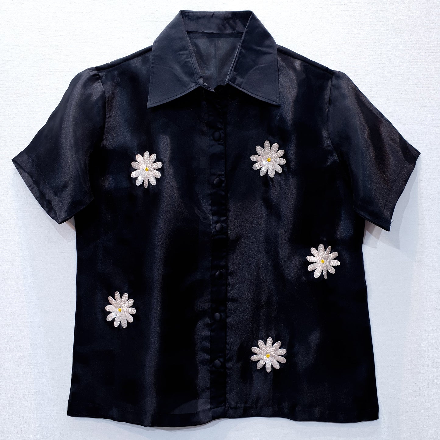 Black Organza Shirt | Organza Shirt | Embroidered Shirt | Sequin Shirt