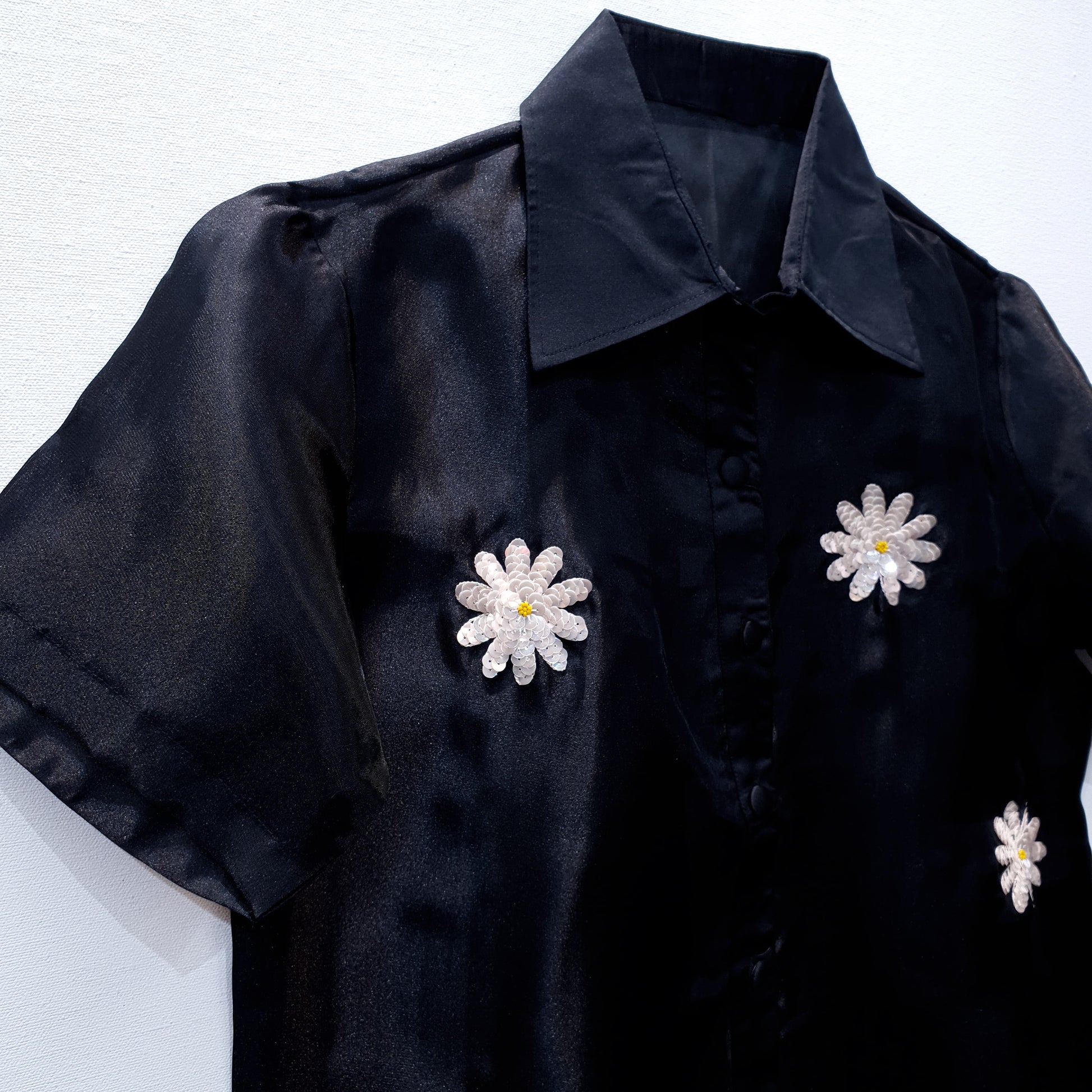 Black Organza Shirt | Organza Shirt | Embroidered Shirt | Sequin Shirt