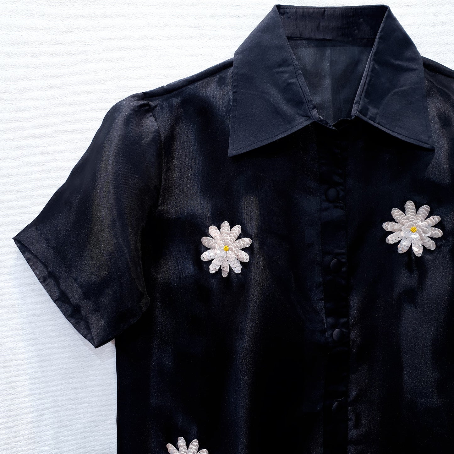 Black Organza Shirt | Organza Shirt | Embroidered Shirt | Sequin Shirt