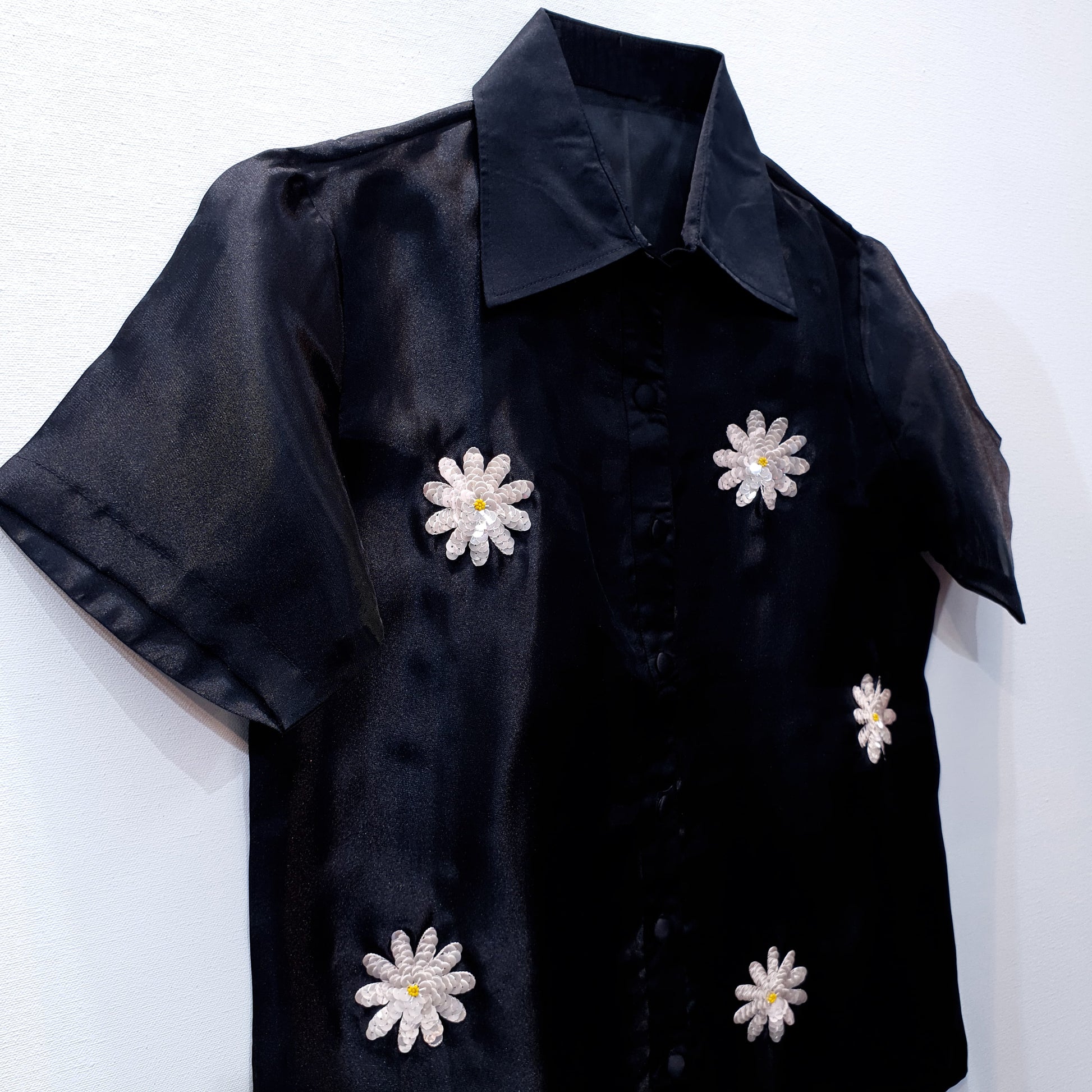 Black Organza Shirt | Organza Shirt | Embroidered Shirt | Sequin Shirt