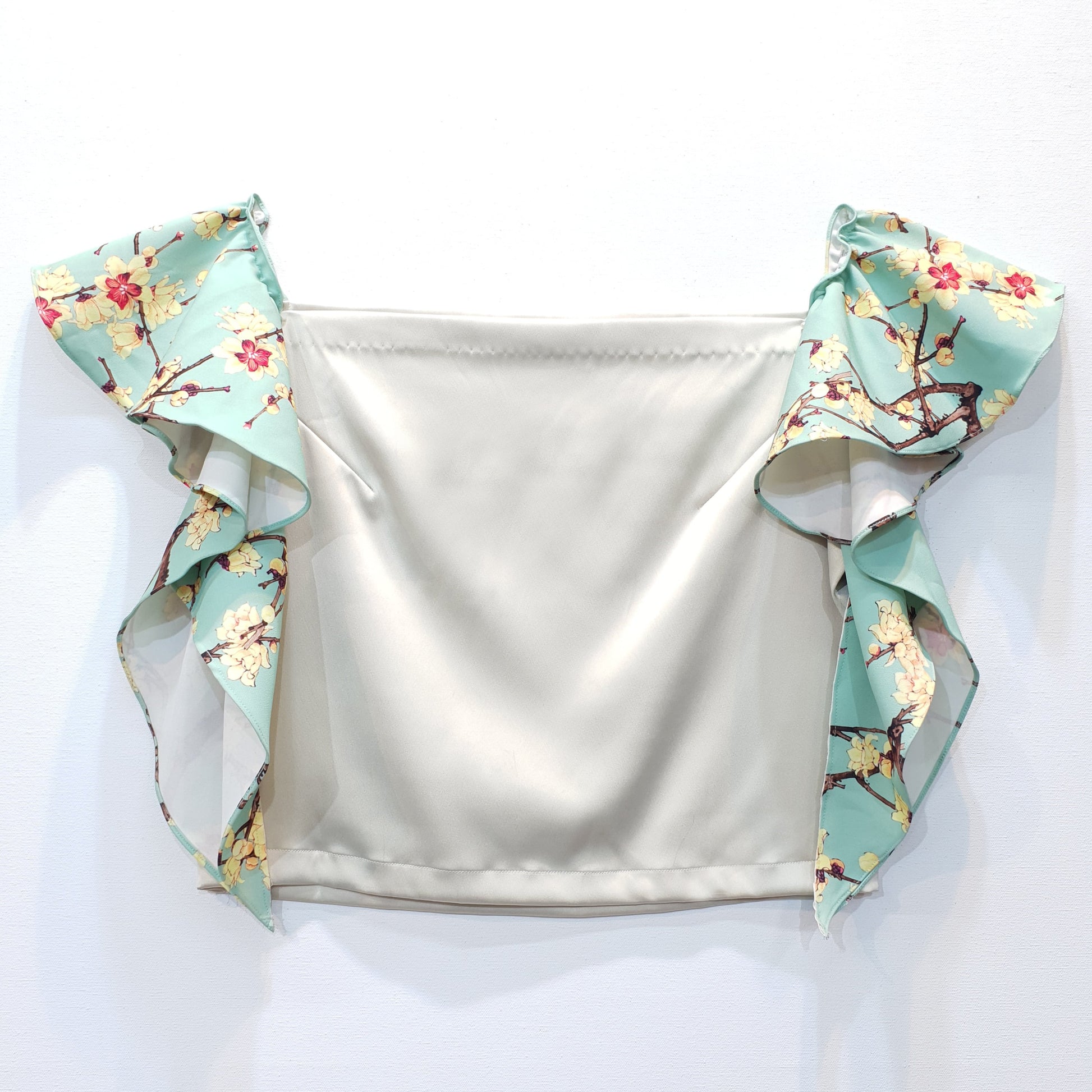 Satin Crop Top with Printed Frill Sleeves