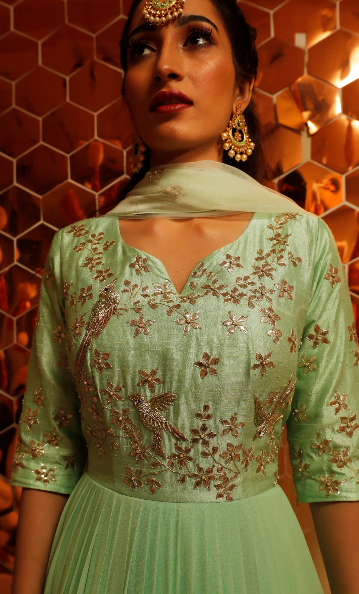 Sea Green Dress with Gota work