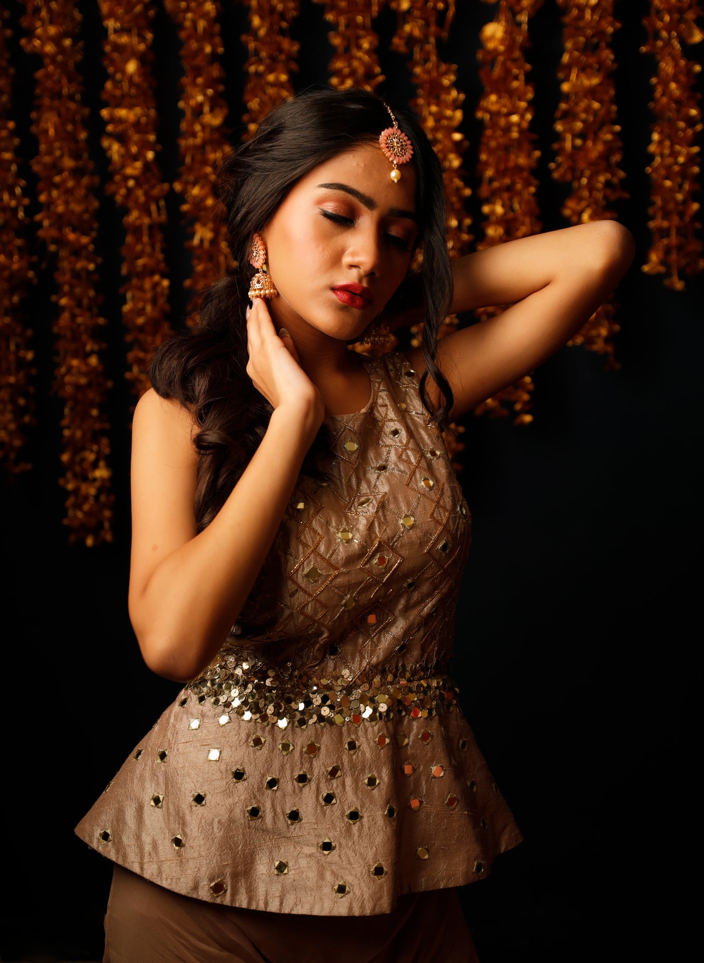 Golden Brown Peplum with Sharara