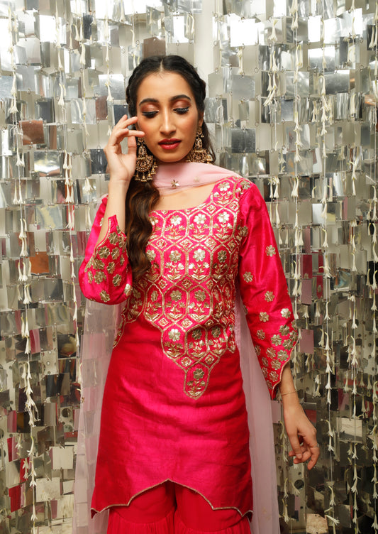 Hot Pink Sharara Set with Gota Patti Work