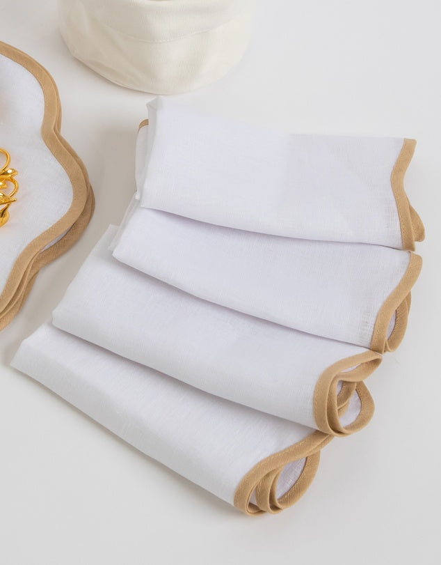 Linen Table Placemet and Napkins Set with Scalloped Edges