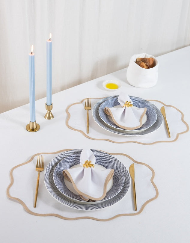 Linen Table Placemet and Napkins Set with Scalloped Edges