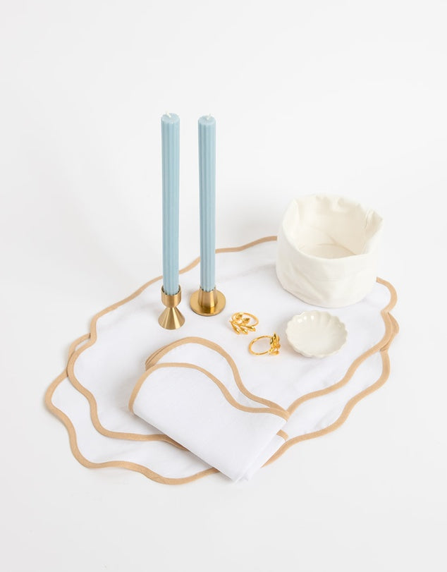 Linen Table Placemet and Napkins Set with Scalloped Edges