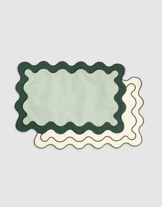 Linen Table Placemet Set with Embroidered Scalloped Edges