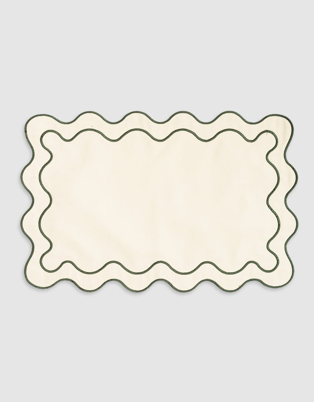 Linen Table Placemet Set with Embroidered Scalloped Edges