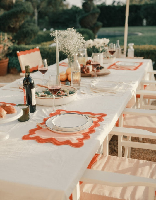 Linen Table Placemet Set with Embroidered Scalloped Edges