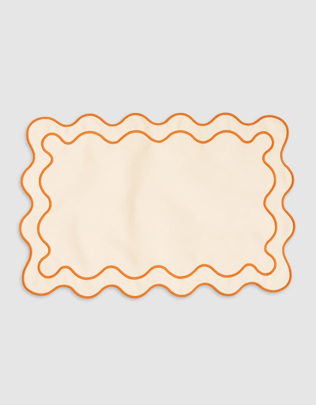 Linen Table Placemet Set with Embroidered Scalloped Edges