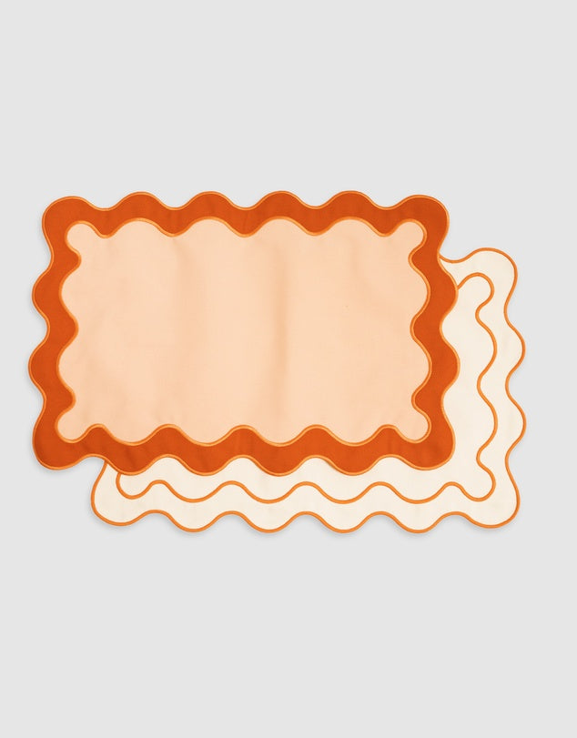 Linen Table Placemet Set with Embroidered Scalloped Edges