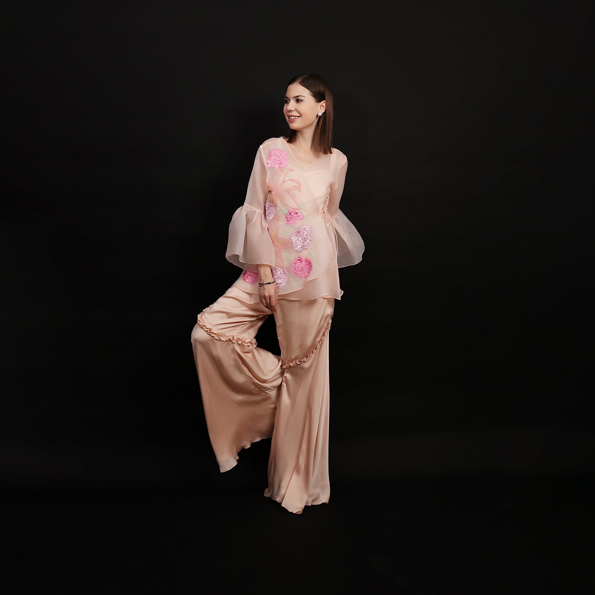 Peach Organza Co-ord Set