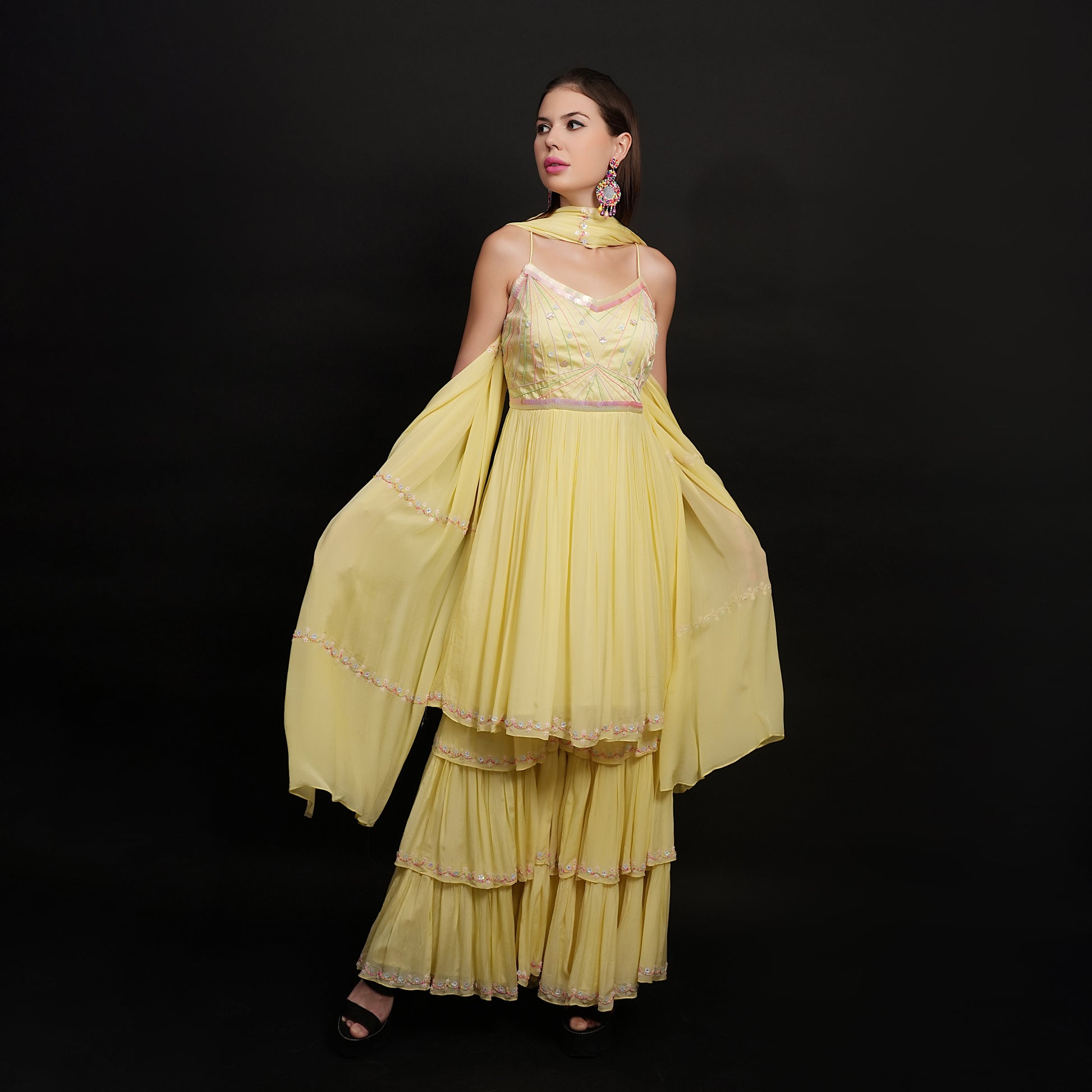 Lemon Yellow Gharara Set