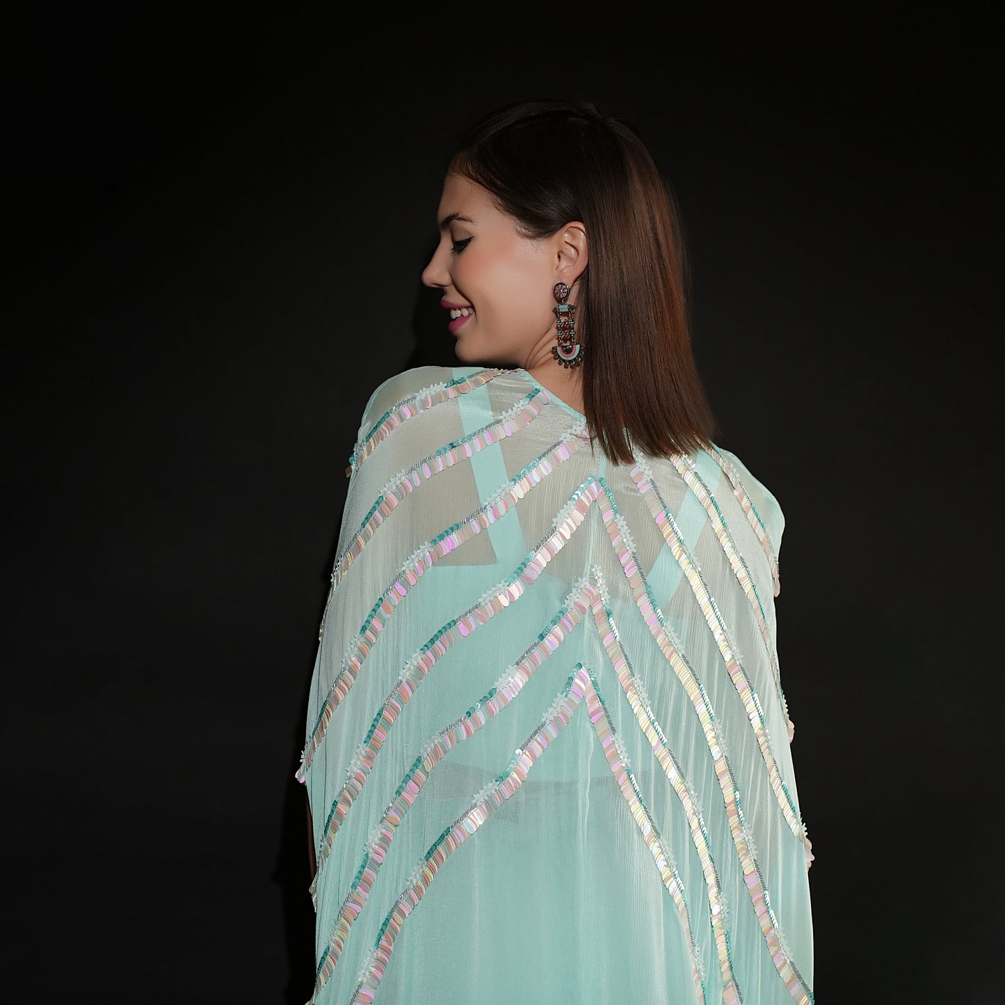 Ice Blue Chiffon Cape with Boot Cut Pants