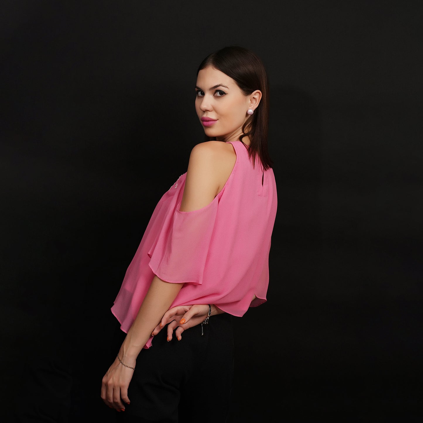 Halter Neck Top | Pink Halter Top | Georgette Top | Embroidered Top