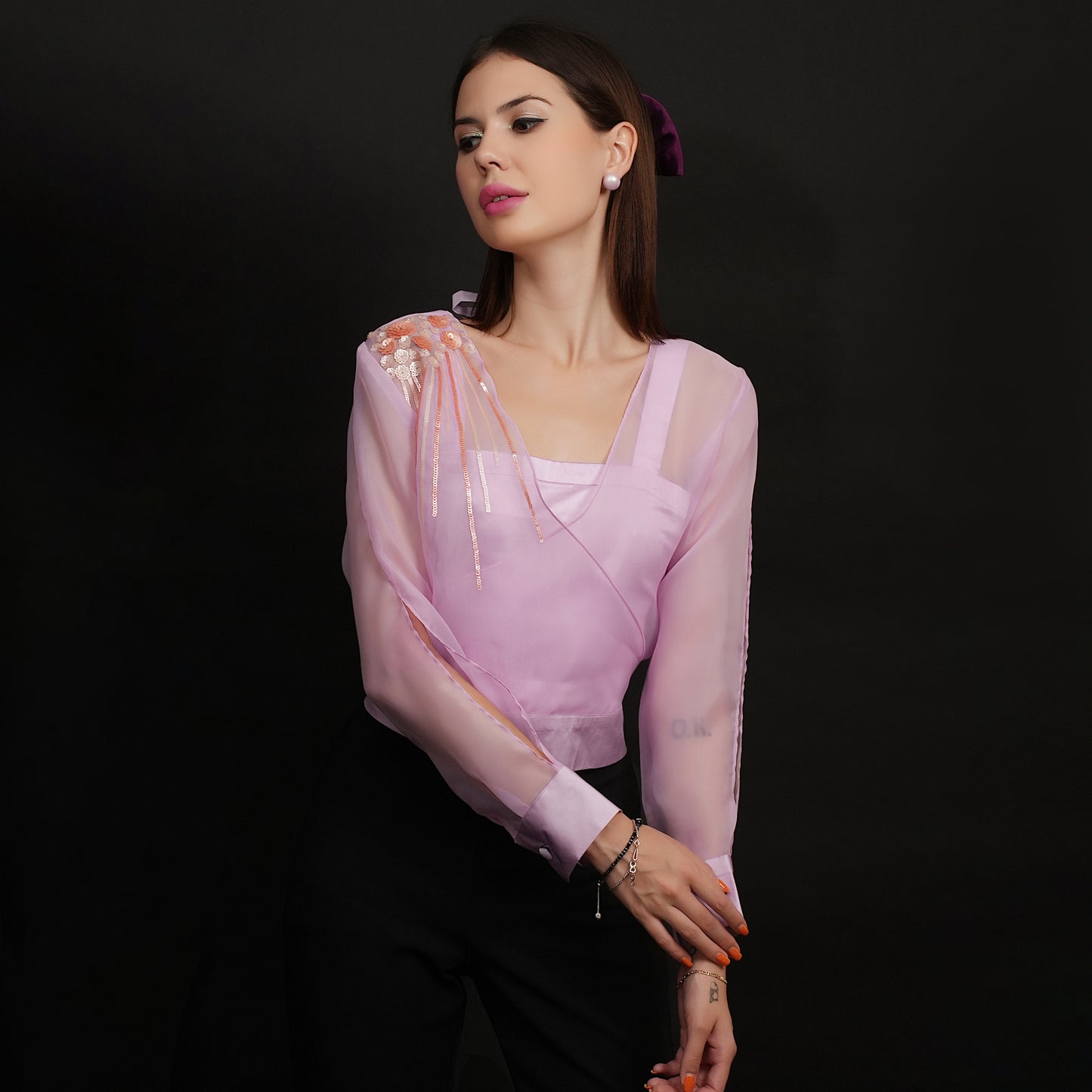 Organza Top | Embroidered Top | Organza Top with Slip | Loose Style To