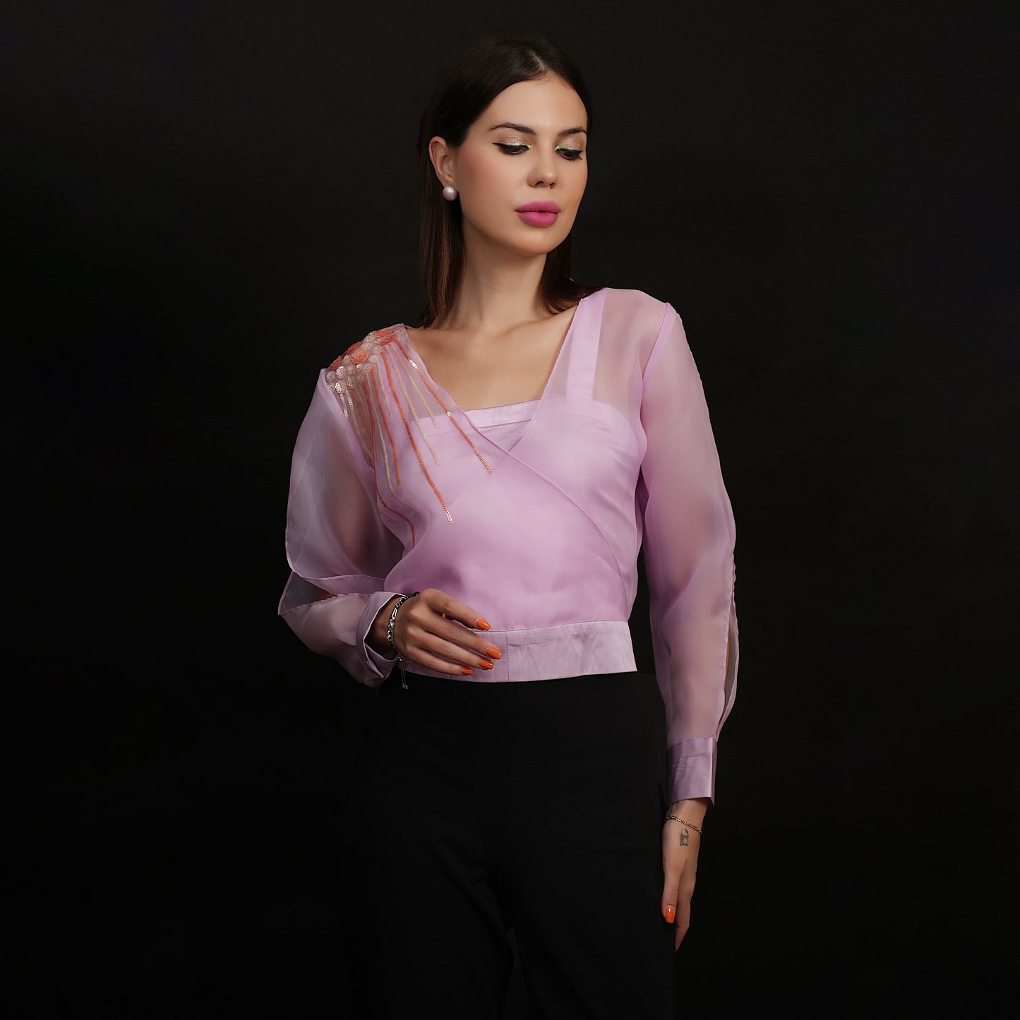 Organza Top | Embroidered Top | Organza Top with Slip | Loose Style To