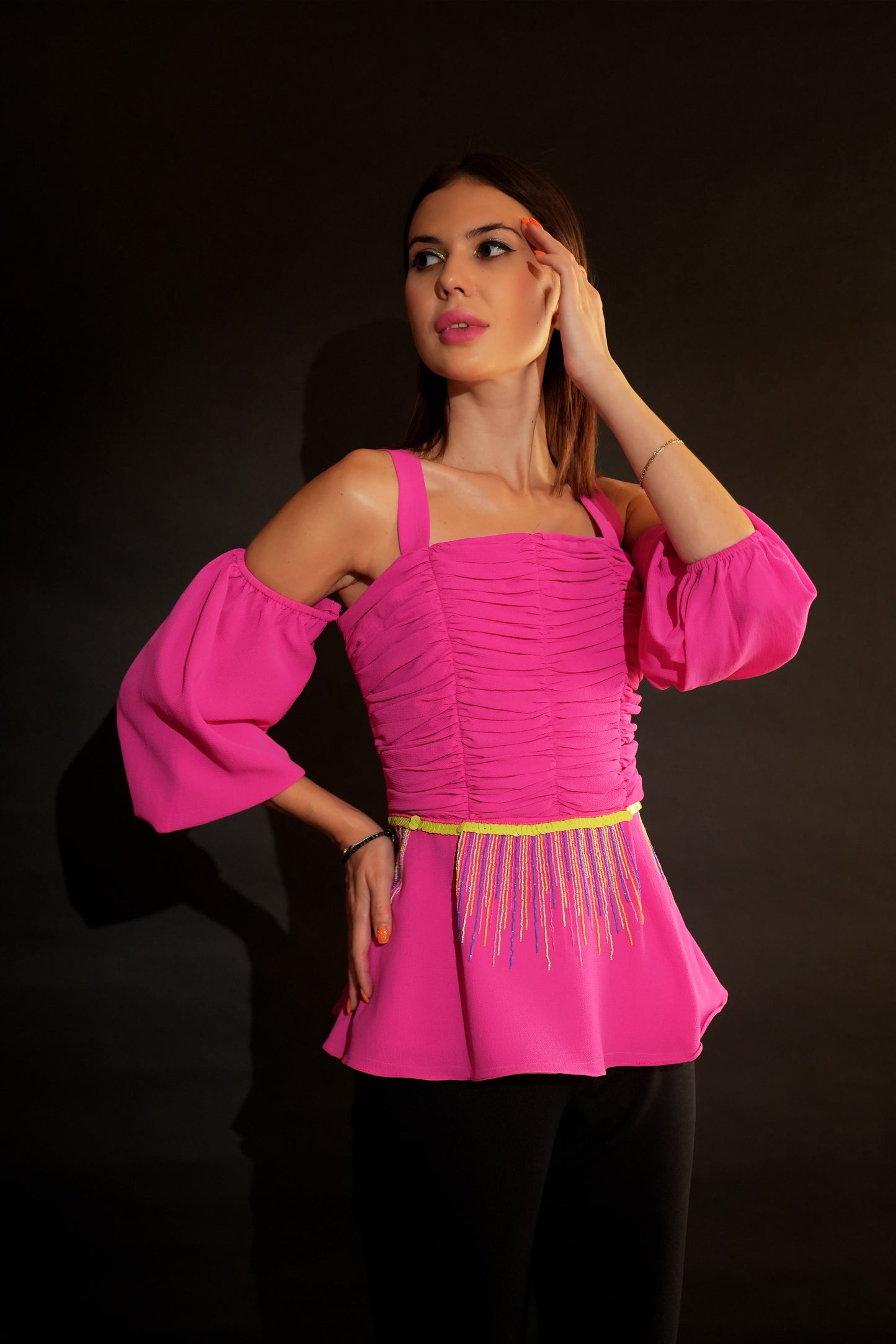 Pink Peplum Top | Pink Top | Peplum Top | Embroidered Tops