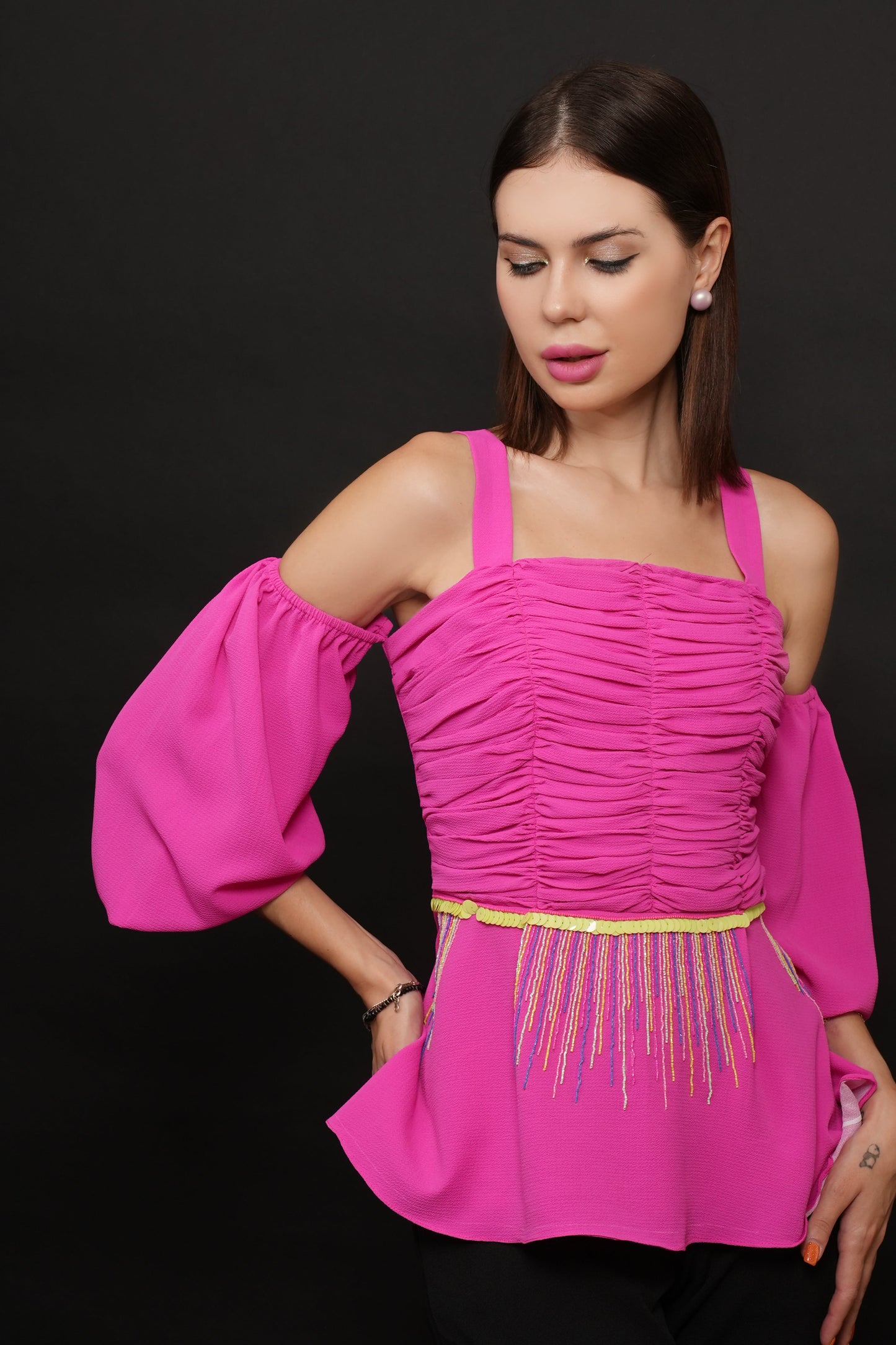 Pink Peplum Top | Pink Top | Peplum Top | Embroidered Tops