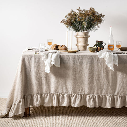 Beige Table Cloth with Ruffles