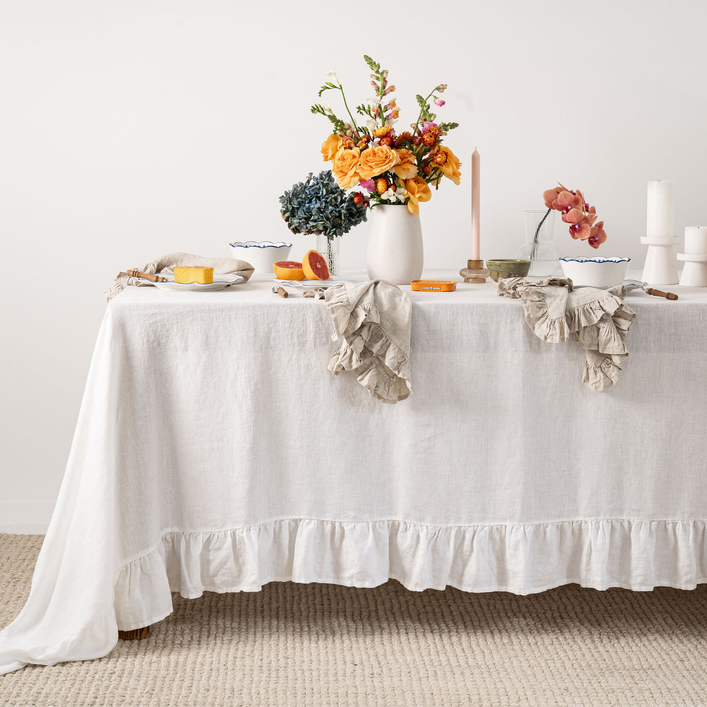 White Table Cloth with Ruffles